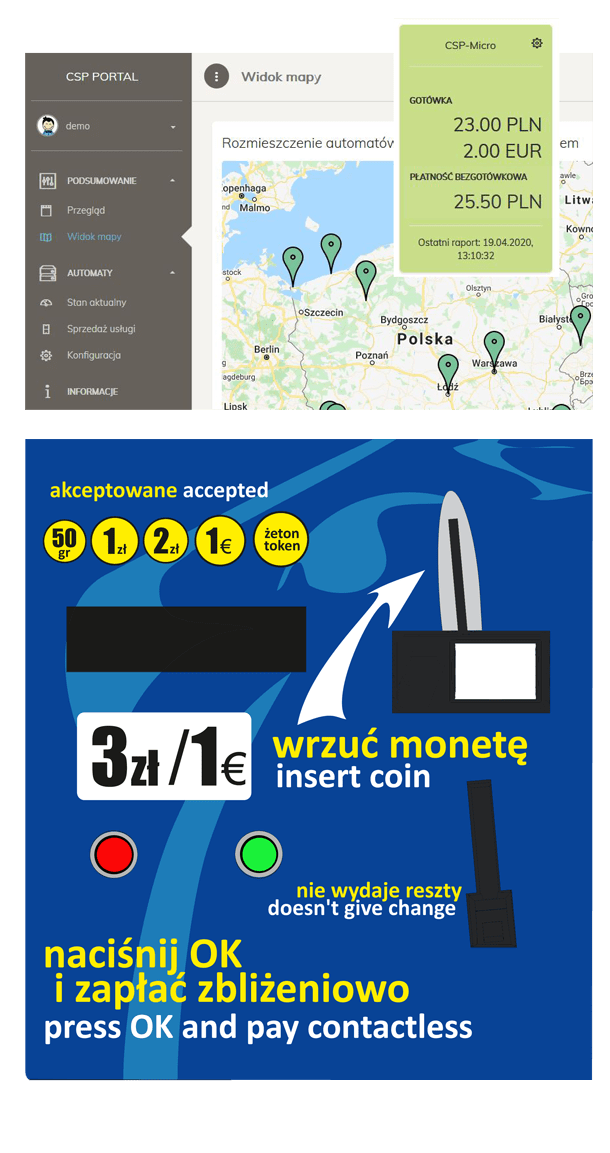 plakat z mapą i płatnościami